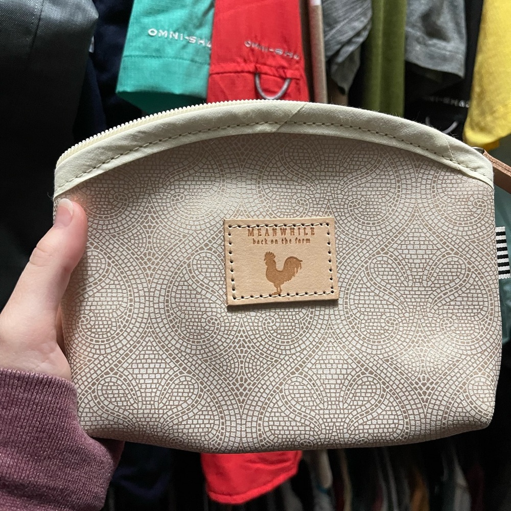 Meanwhile Back On The Farm limited edition white leather clutch makeup bag